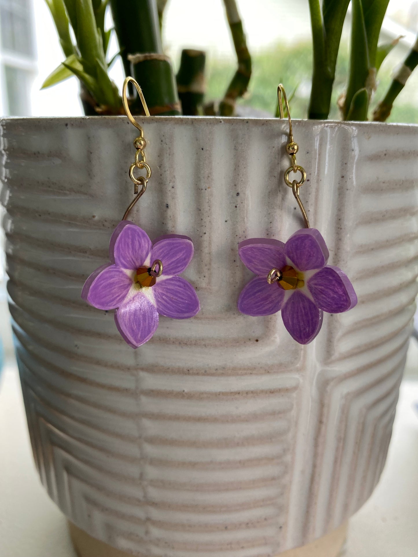 Hand-Drawn - Pick Your Own Color - Dangle Forget-Me-Not Shrinky Dink Flower Earrings - Made To Order