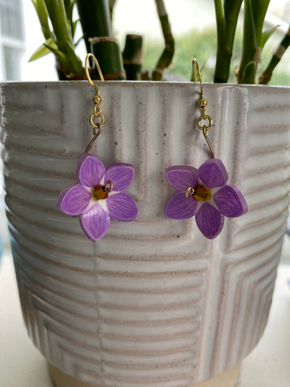 Hand-Drawn - Pick Your Own Color - Dangle Forget-Me-Not Shrinky Dink Flower Earrings - Made To Order