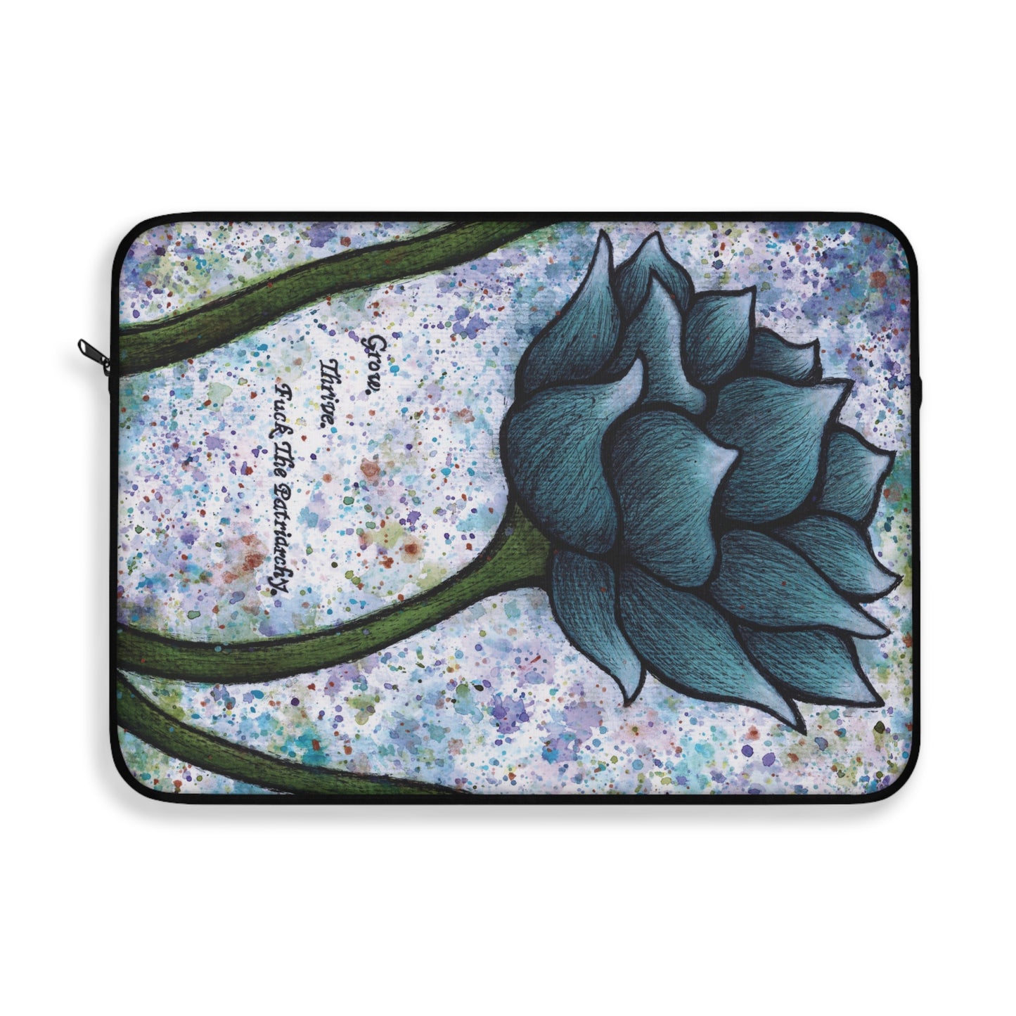 Grow. Thrive. F*ck The Patriarchy. Lotus Watercolor Painting - Plush Fleece Interior Laptop Sleeve