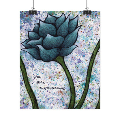 Grow. Thrive. F*ck The Patriarchy. Lotus Watercolor Painting - Textured Watercolor Matte Posters