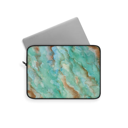 Tropical Aqua Shimmer Marbled Watercolor Painting - Plush Fleece Interior Laptop Sleeve