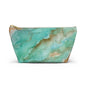 Tropical Aqua Shimmer Marbled Watercolor Painting - Zipper Closure Accessory Pouch w T-bottom (2 Sizes)