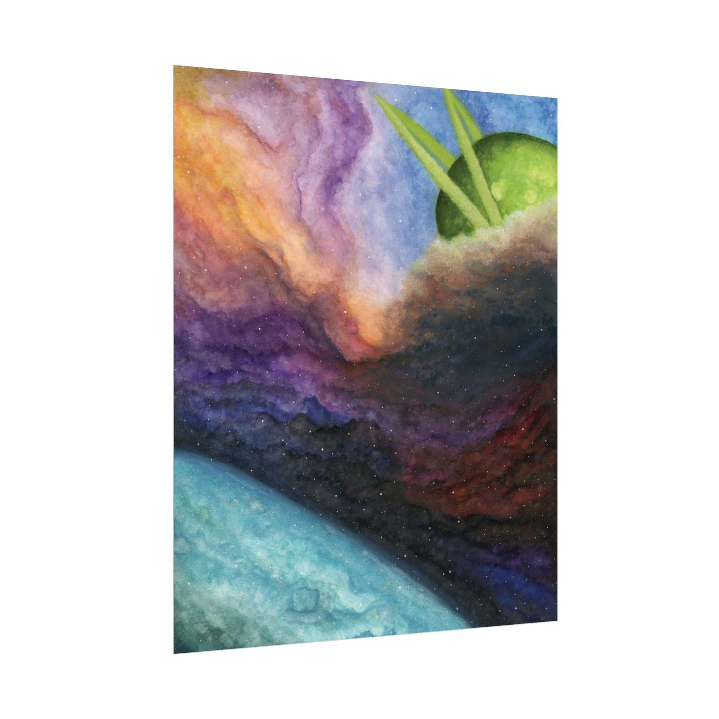 Traveling Through Uncharted Galaxies Watercolor Painting - Textured Watercolor Matte Posters