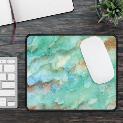 Tropical Aqua Shimmer Marbled Watercolor Painting - Gaming Mouse Pad
