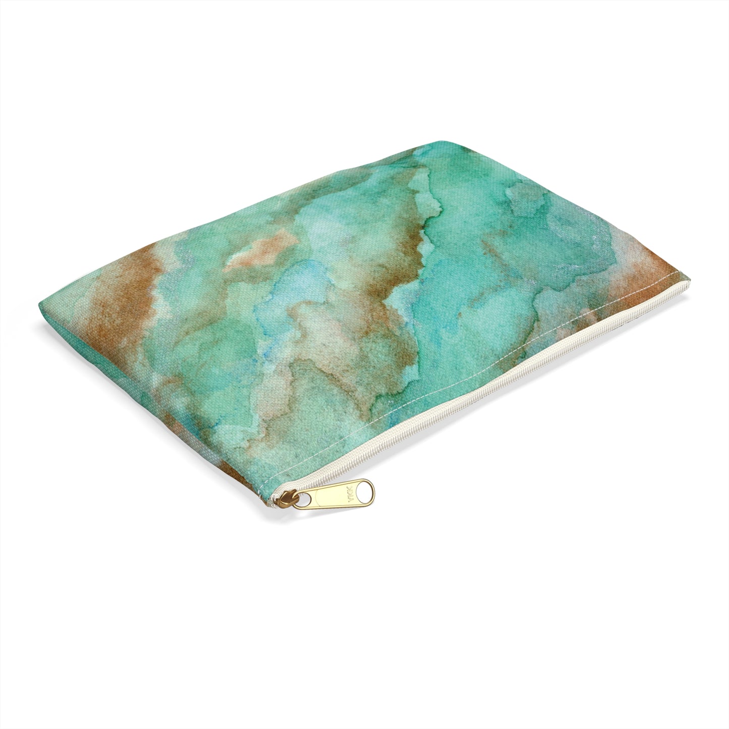 Tropical Aqua Shimmer Marbled Watercolor Painting - Zipper Closure Accessory Pouch (2 Sizes)