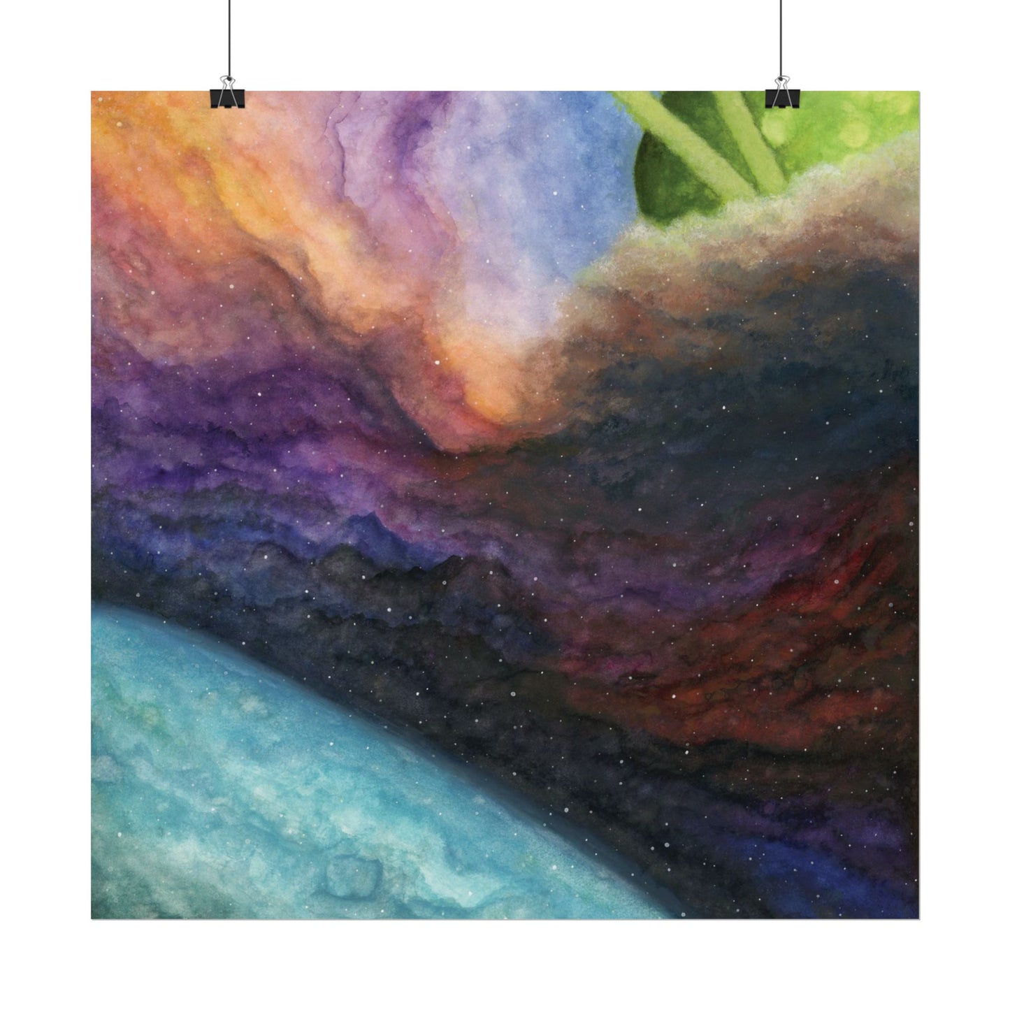 Traveling Through Uncharted Galaxies Watercolor Painting - Textured Watercolor Matte Posters