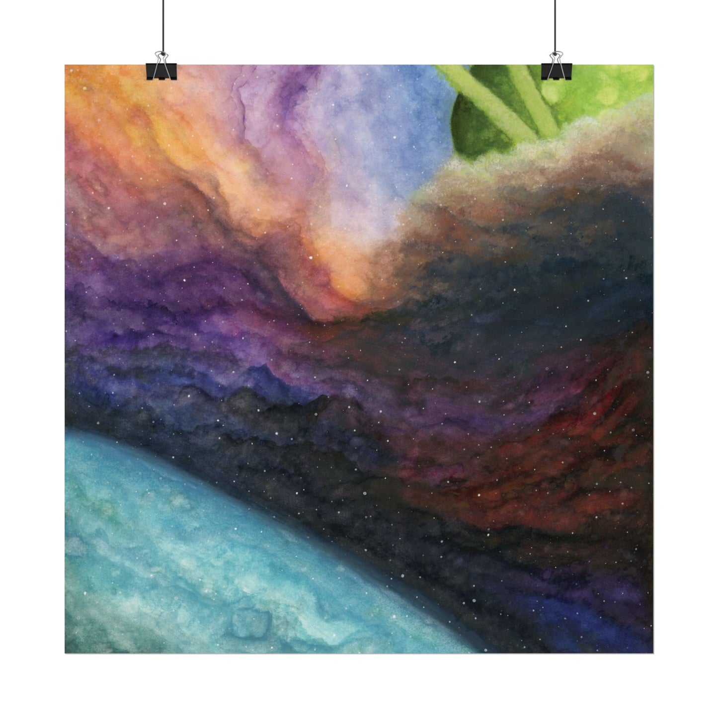 Traveling Through Uncharted Galaxies Watercolor Painting - Textured Watercolor Matte Posters