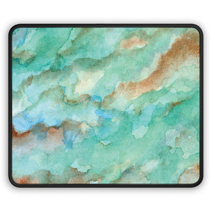 Tropical Aqua Shimmer Marbled Watercolor Painting - Gaming Mouse Pad