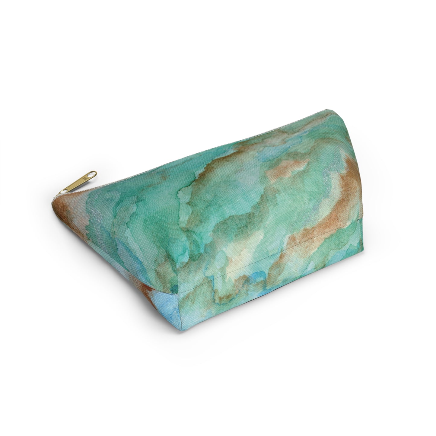 Tropical Aqua Shimmer Marbled Watercolor Painting - Zipper Closure Accessory Pouch w T-bottom (2 Sizes)