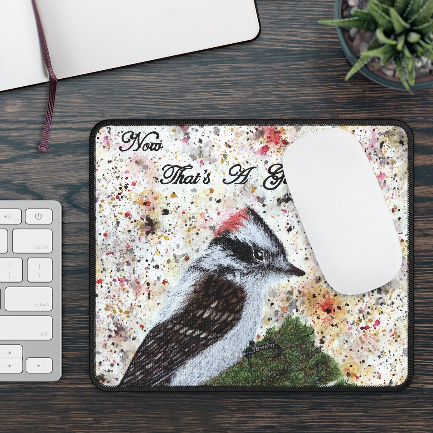 Now That's A Glorious Downy Woodpecker Watercolor Painting - Bird Nerd Gaming Mouse Pad