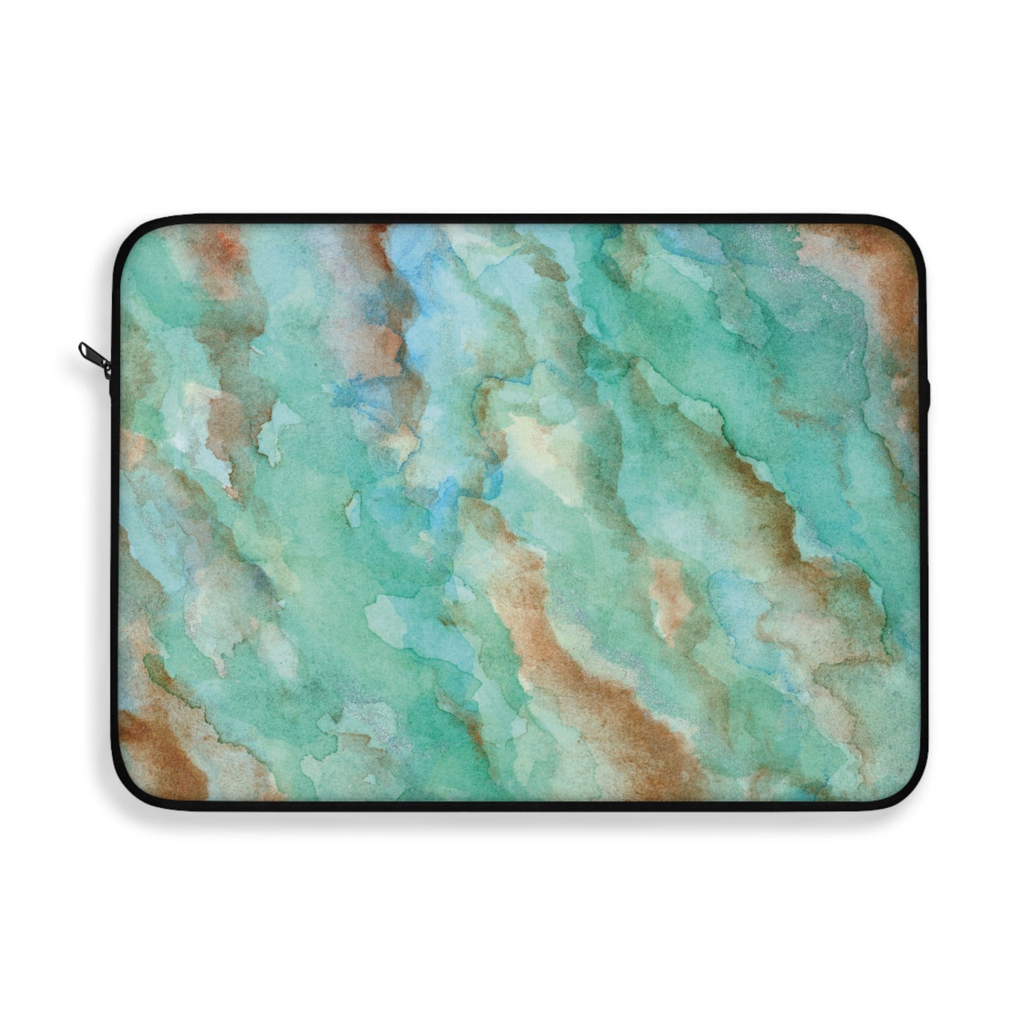 Tropical Aqua Shimmer Marbled Watercolor Painting - Plush Fleece Interior Laptop Sleeve