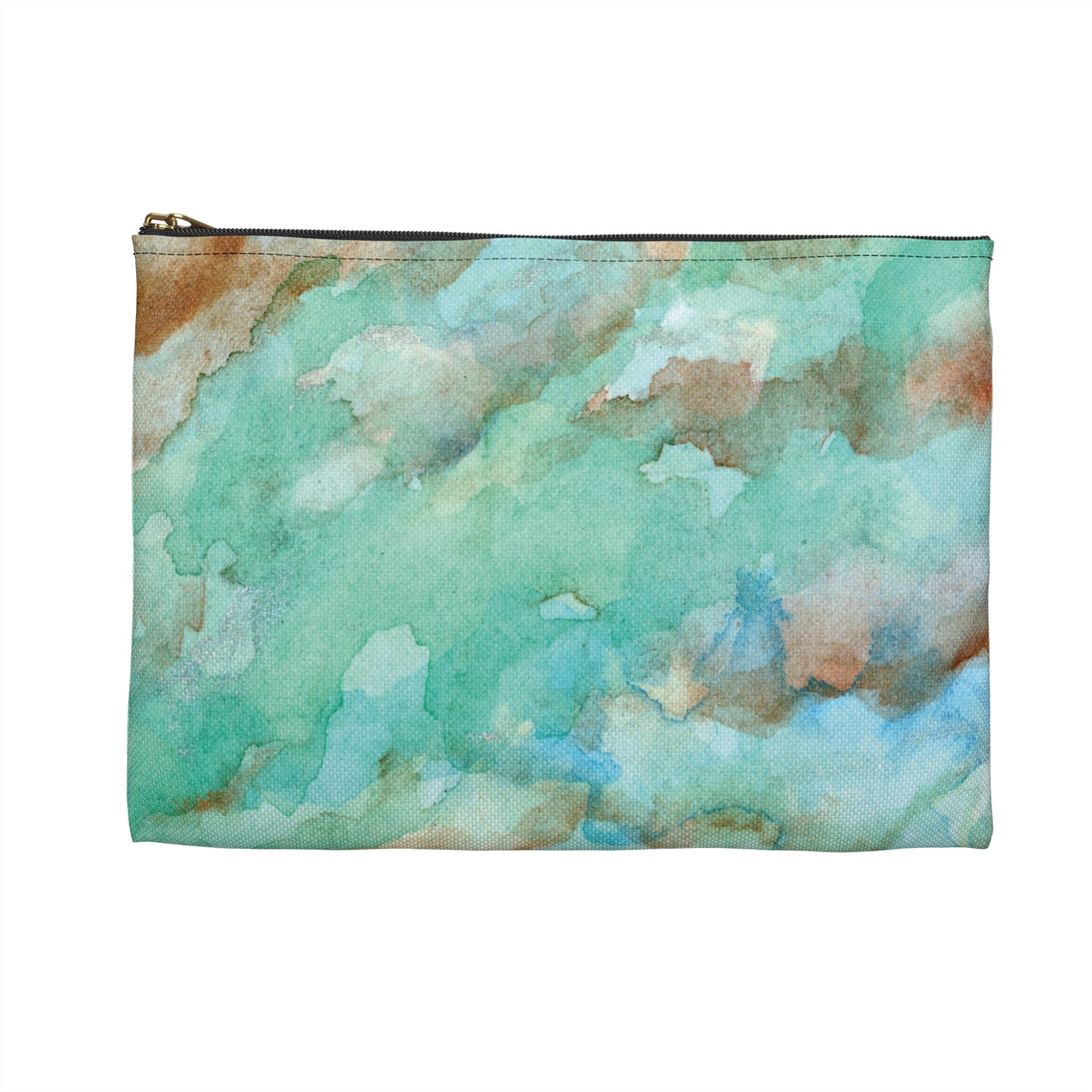 Tropical Aqua Shimmer Marbled Watercolor Painting - Zipper Closure Accessory Pouch (2 Sizes)