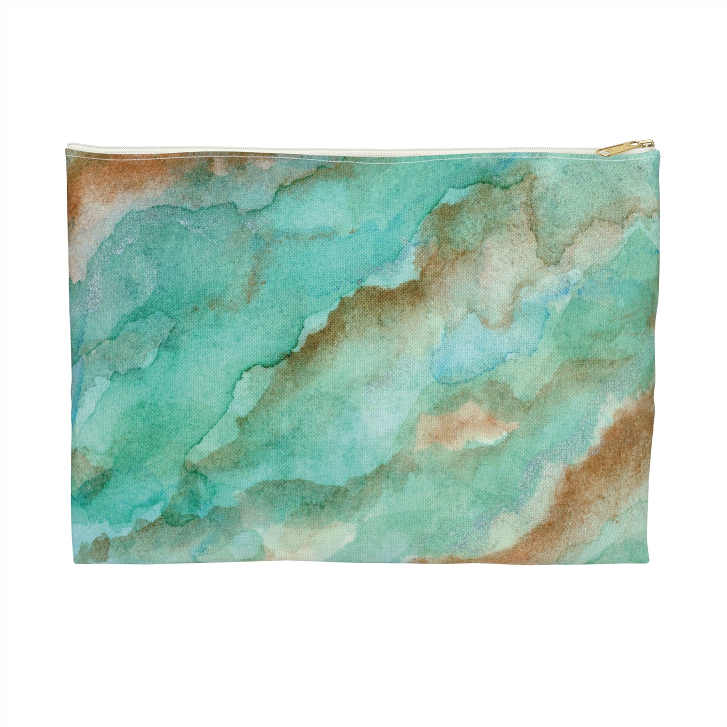 Tropical Aqua Shimmer Marbled Watercolor Painting - Zipper Closure Accessory Pouch (2 Sizes)