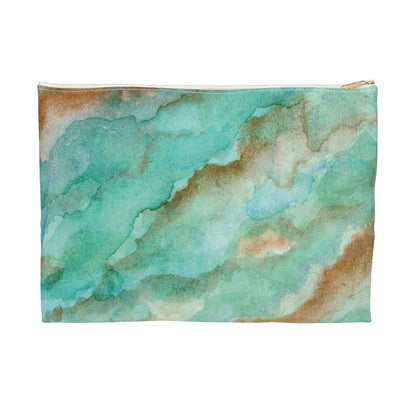 Tropical Aqua Shimmer Marbled Watercolor Painting - Zipper Closure Accessory Pouch (2 Sizes)