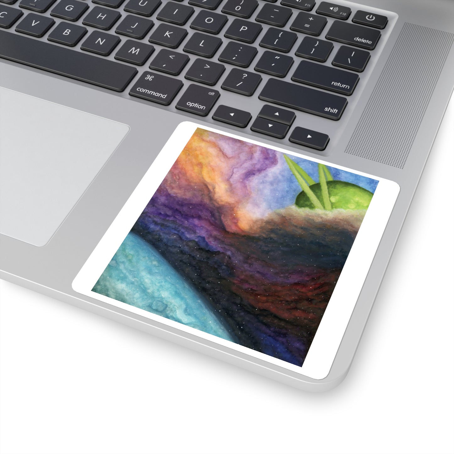 Traveling Through Uncharted Galaxies Watercolor Painting - Square Stickers
