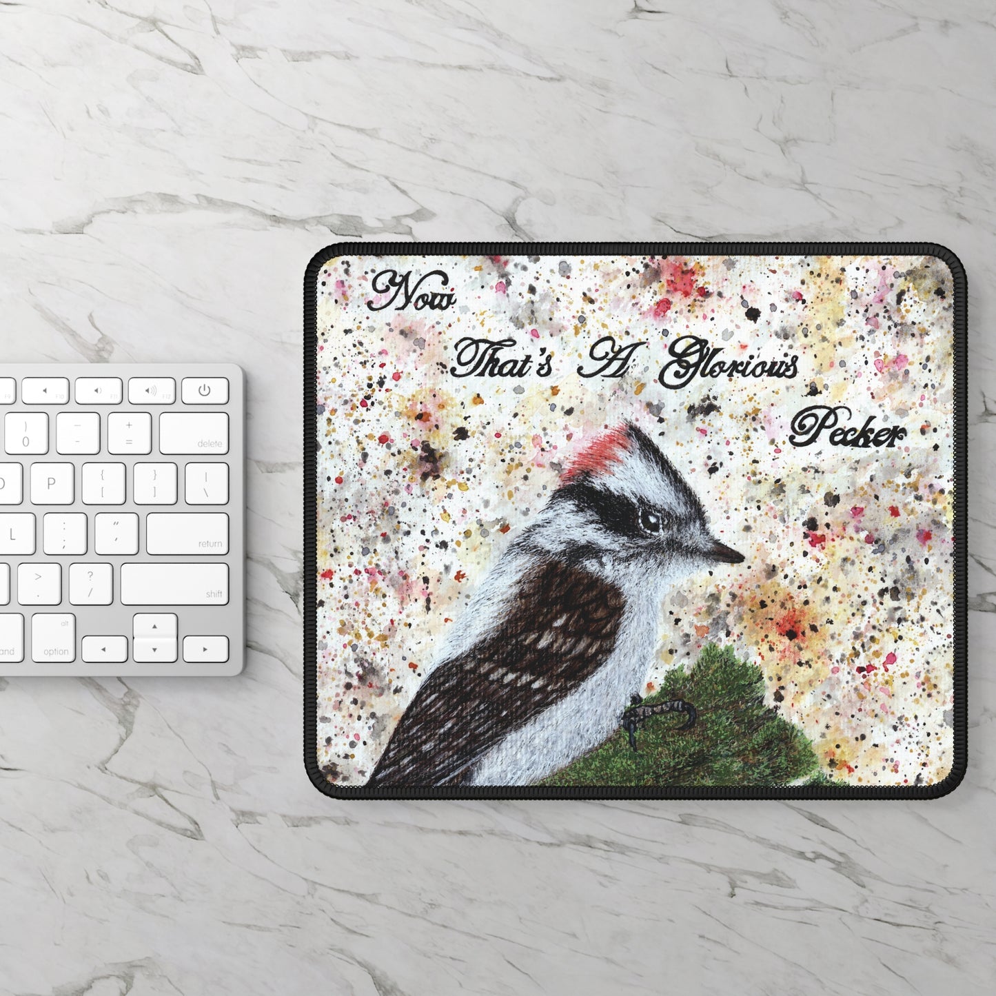 Now That's A Glorious Downy Woodpecker Watercolor Painting - Bird Nerd Gaming Mouse Pad