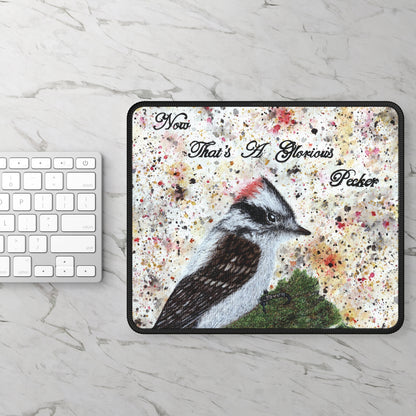 Now That's A Glorious Downy Woodpecker Watercolor Painting - Bird Nerd Gaming Mouse Pad