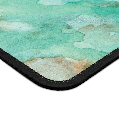 Tropical Aqua Shimmer Marbled Watercolor Painting - Gaming Mouse Pad