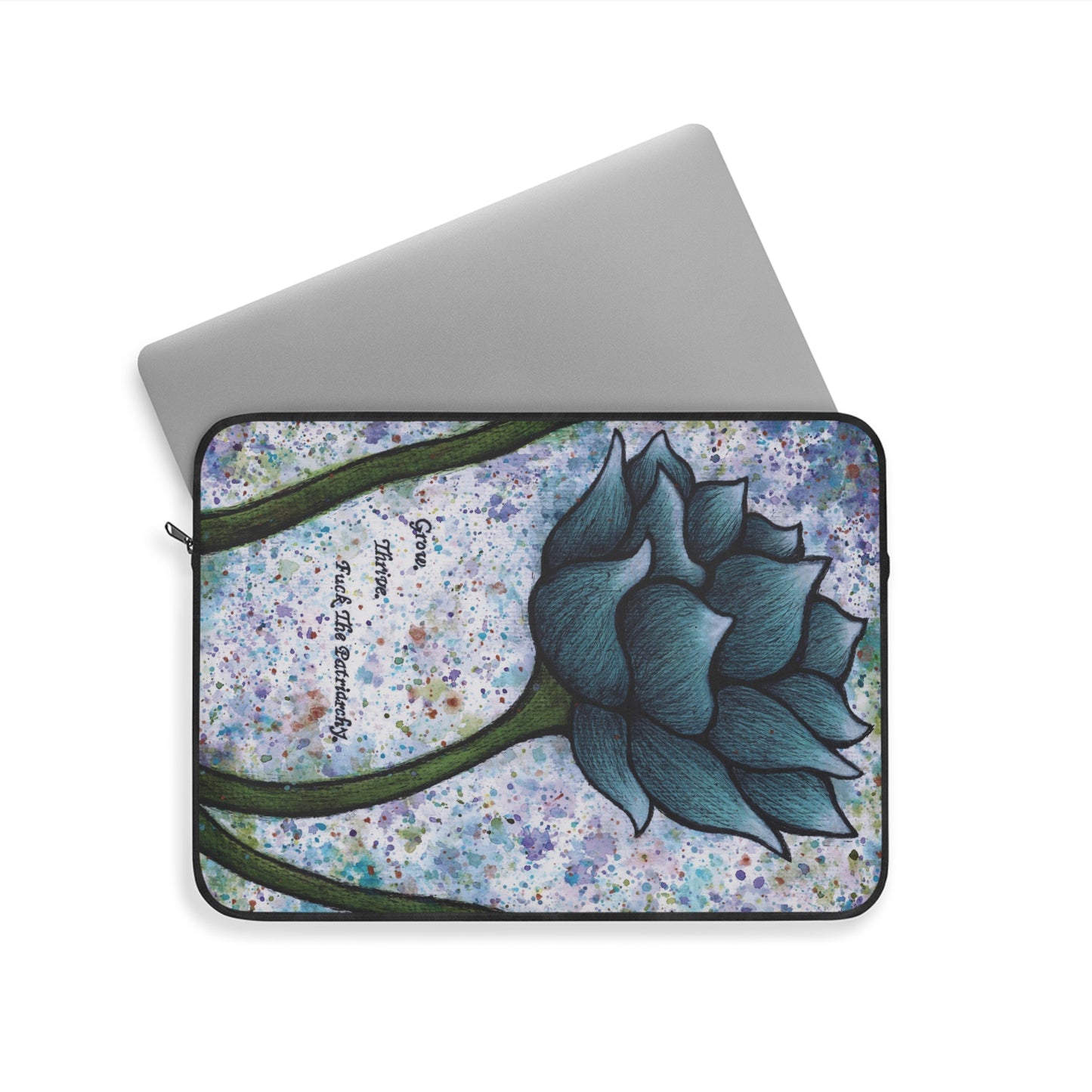 Grow. Thrive. F*ck The Patriarchy. Lotus Watercolor Painting - Plush Fleece Interior Laptop Sleeve