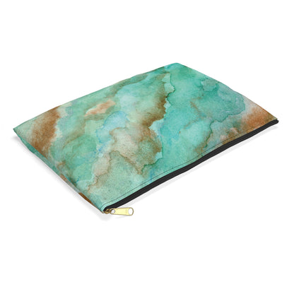 Tropical Aqua Shimmer Marbled Watercolor Painting - Zipper Closure Accessory Pouch (2 Sizes)