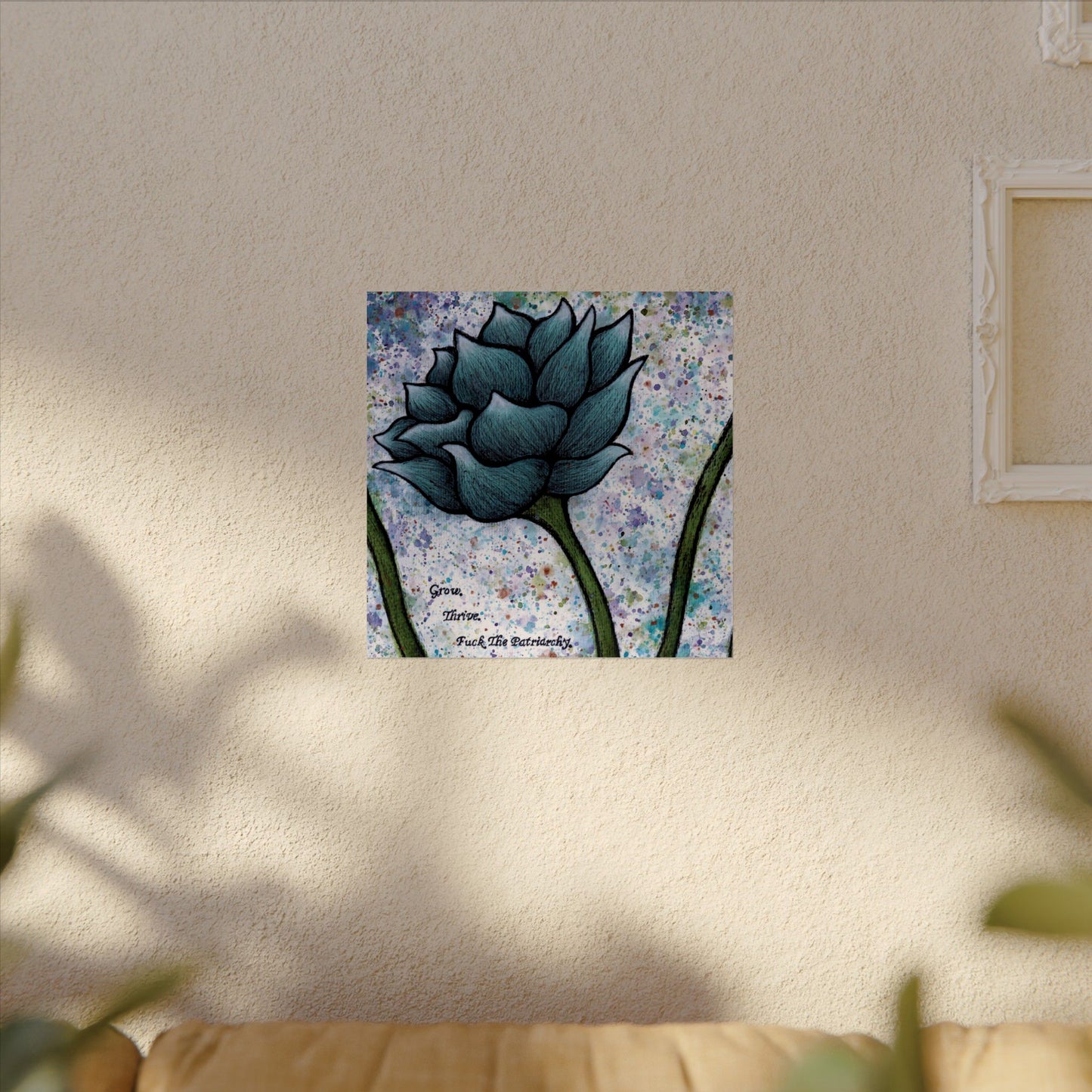 Grow. Thrive. F*ck The Patriarchy. Lotus Watercolor Painting - Textured Watercolor Matte Posters