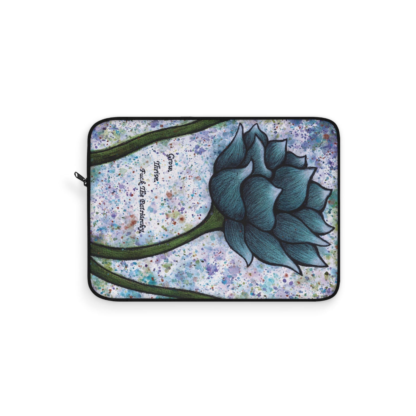 Grow. Thrive. F*ck The Patriarchy. Lotus Watercolor Painting - Plush Fleece Interior Laptop Sleeve