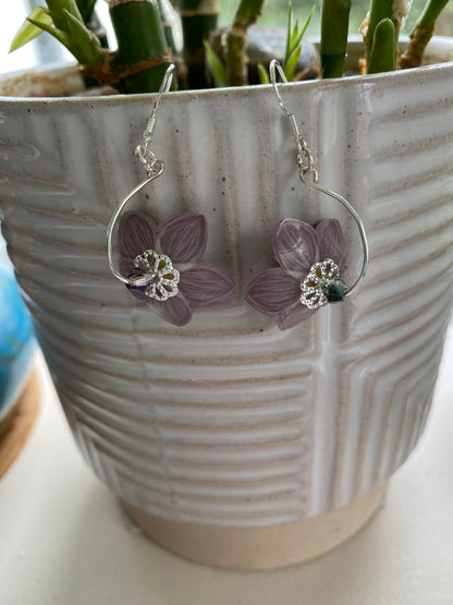 Hand-Drawn - Pick Your Own Color - Dangle Forget-Me-Not Shrinky Dink Flower Earrings - Made To Order