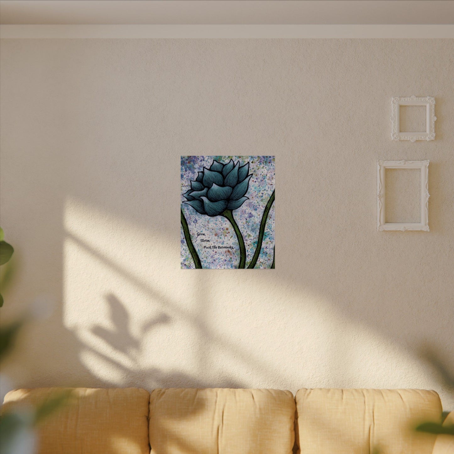 Grow. Thrive. F*ck The Patriarchy. Lotus Watercolor Painting - Textured Watercolor Matte Posters