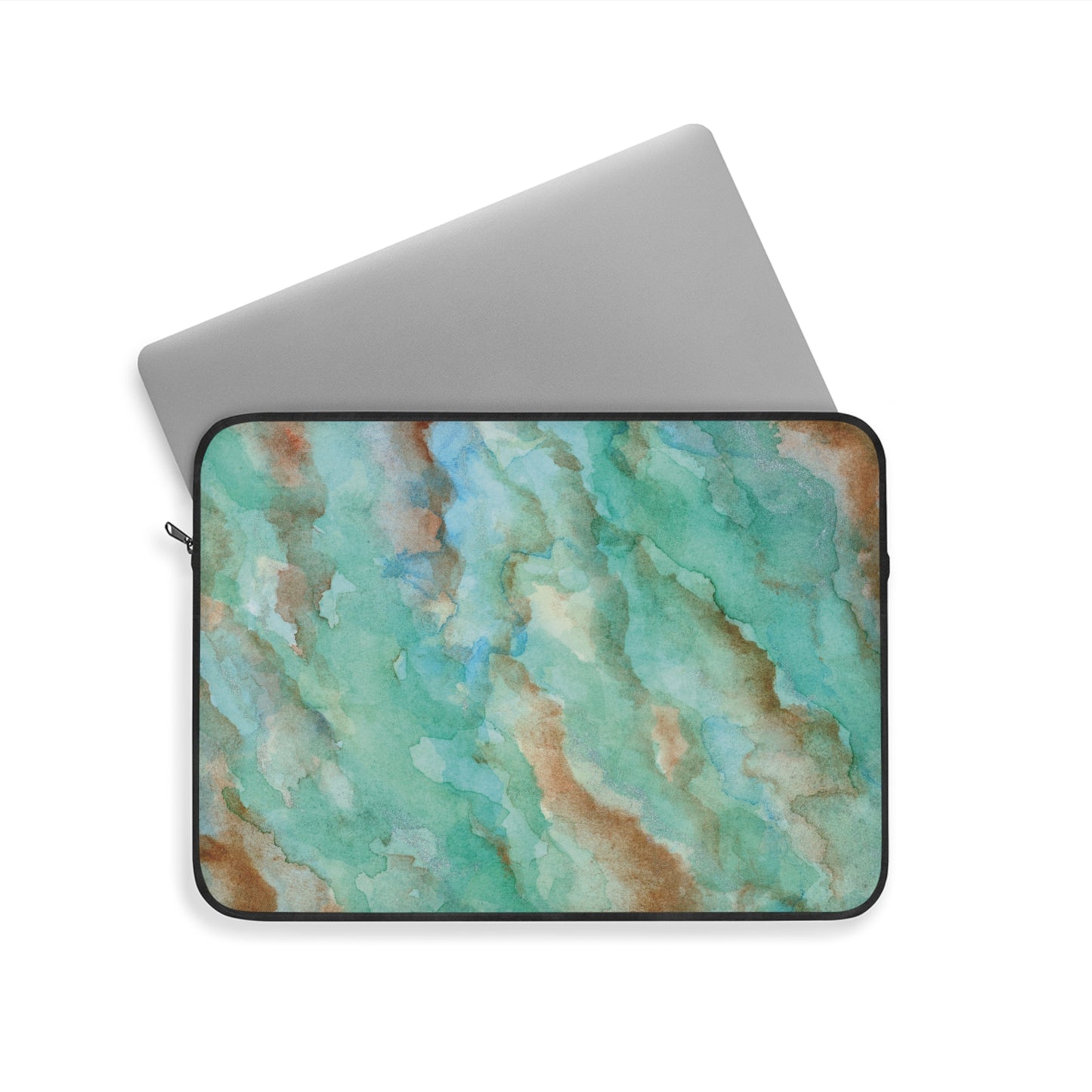 Tropical Aqua Shimmer Marbled Watercolor Painting - Plush Fleece Interior Laptop Sleeve