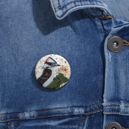 Now That's A Glorious Downy Woodpecker Watercolor Painting - Bird Nerd Glossy Metal Pin Buttons (3 Sizes)