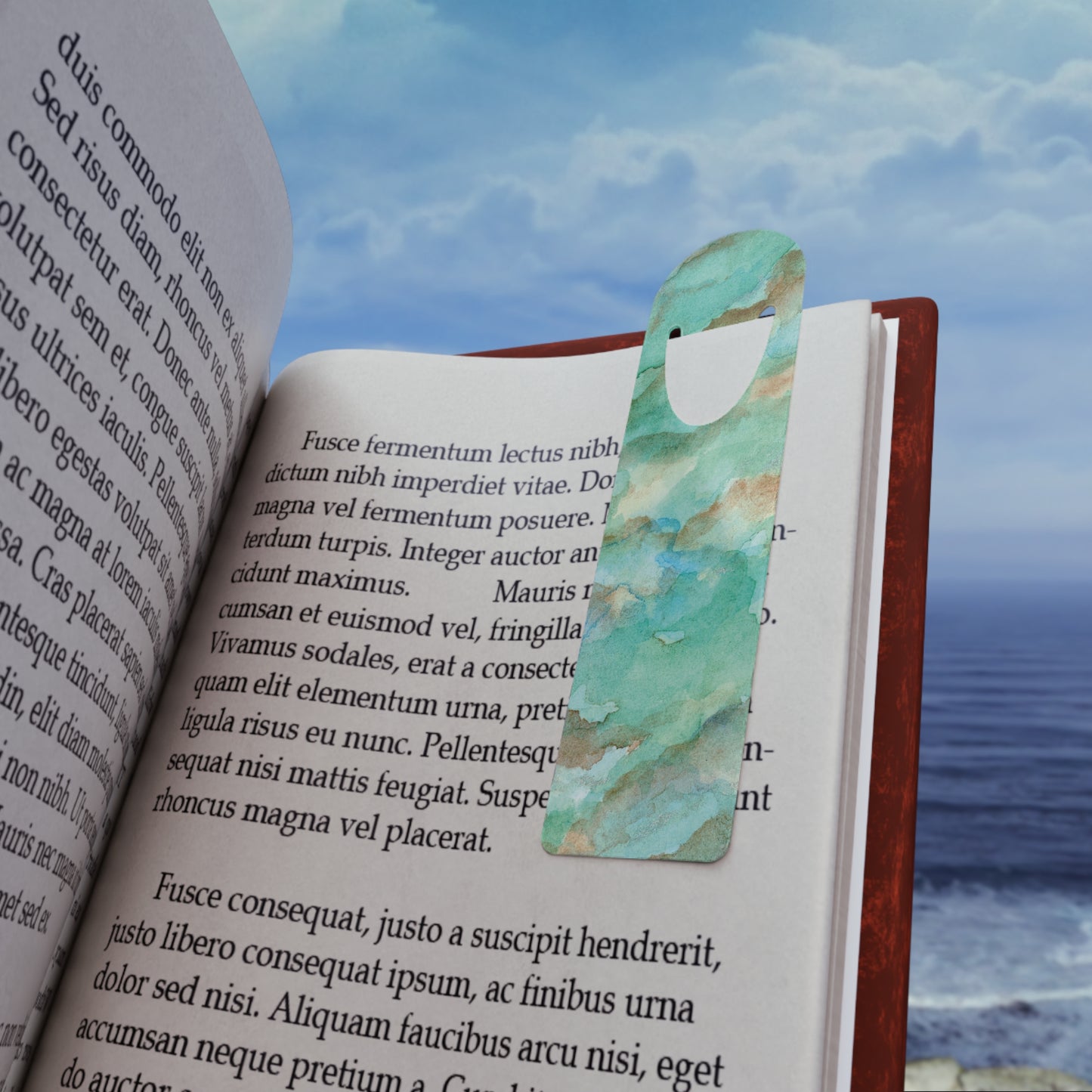 Tropical Aqua Shimmer Marbled Watercolor Painting - Bookmark
