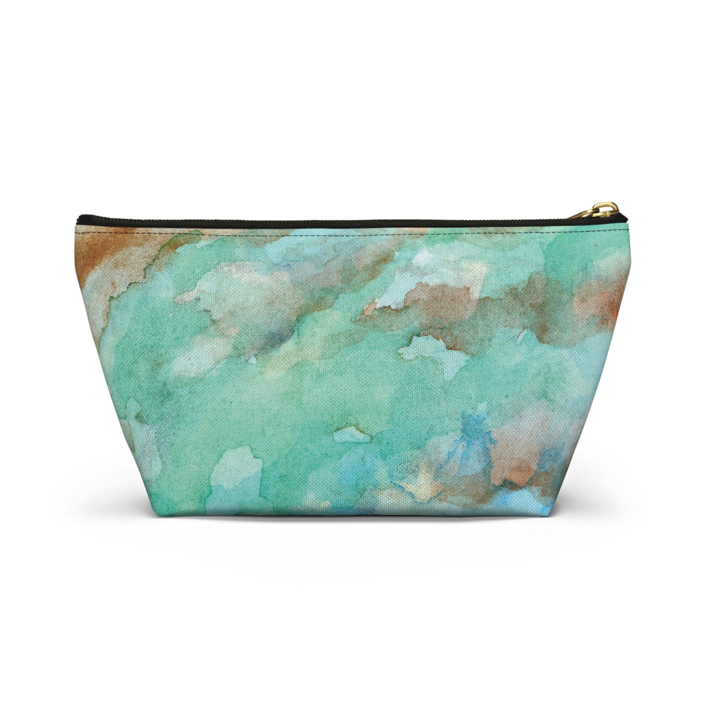 Tropical Aqua Shimmer Marbled Watercolor Painting - Zipper Closure Accessory Pouch w T-bottom (2 Sizes)