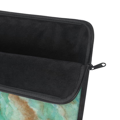 Tropical Aqua Shimmer Marbled Watercolor Painting - Plush Fleece Interior Laptop Sleeve