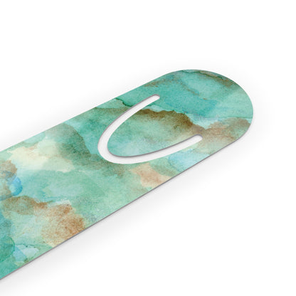 Tropical Aqua Shimmer Marbled Watercolor Painting - Bookmark