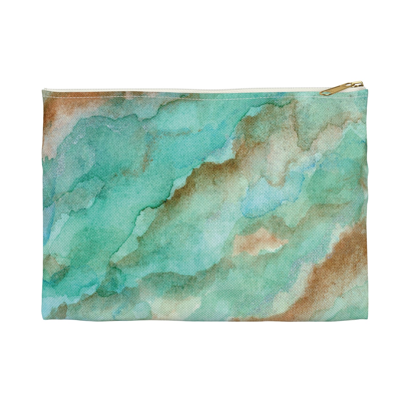 Tropical Aqua Shimmer Marbled Watercolor Painting - Zipper Closure Accessory Pouch (2 Sizes)