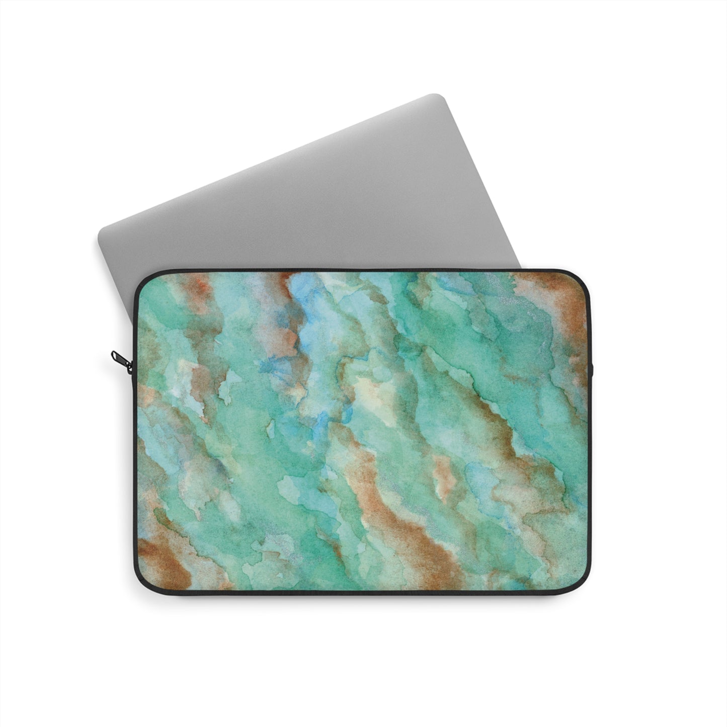 Tropical Aqua Shimmer Marbled Watercolor Painting - Plush Fleece Interior Laptop Sleeve
