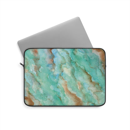 Tropical Aqua Shimmer Marbled Watercolor Painting - Plush Fleece Interior Laptop Sleeve