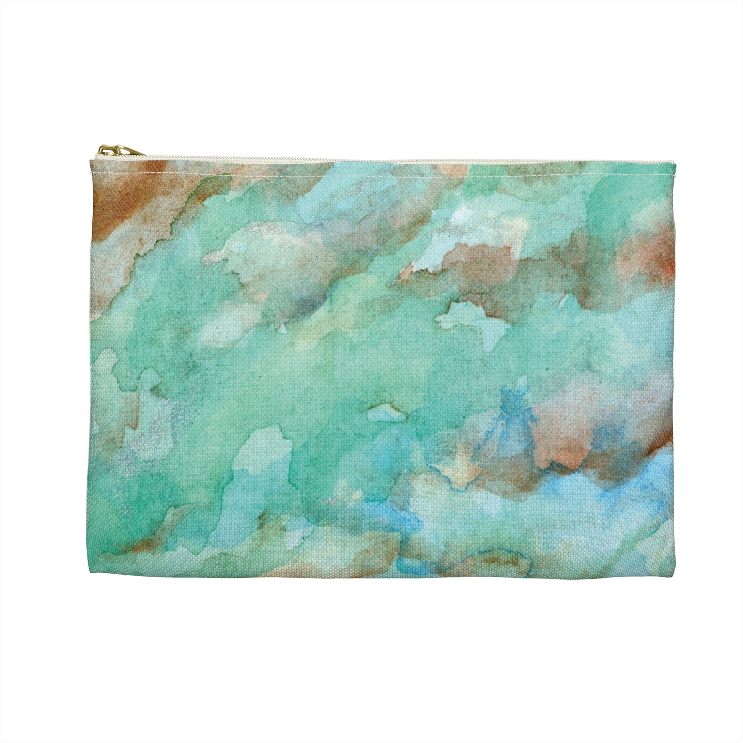 Tropical Aqua Shimmer Marbled Watercolor Painting - Zipper Closure Accessory Pouch (2 Sizes)
