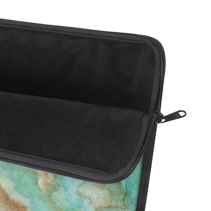 Tropical Aqua Shimmer Marbled Watercolor Painting - Plush Fleece Interior Laptop Sleeve