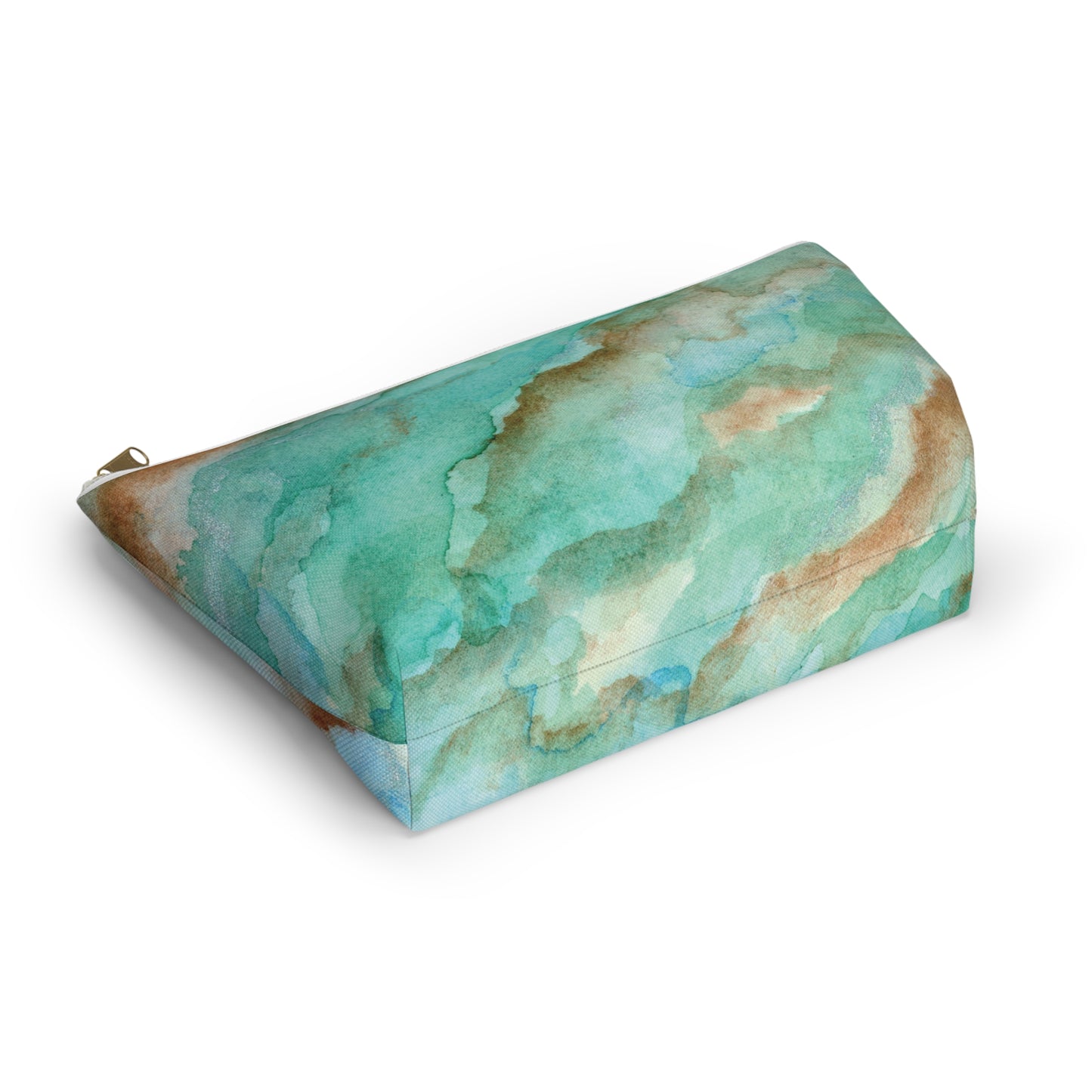 Tropical Aqua Shimmer Marbled Watercolor Painting - Zipper Closure Accessory Pouch w T-bottom (2 Sizes)