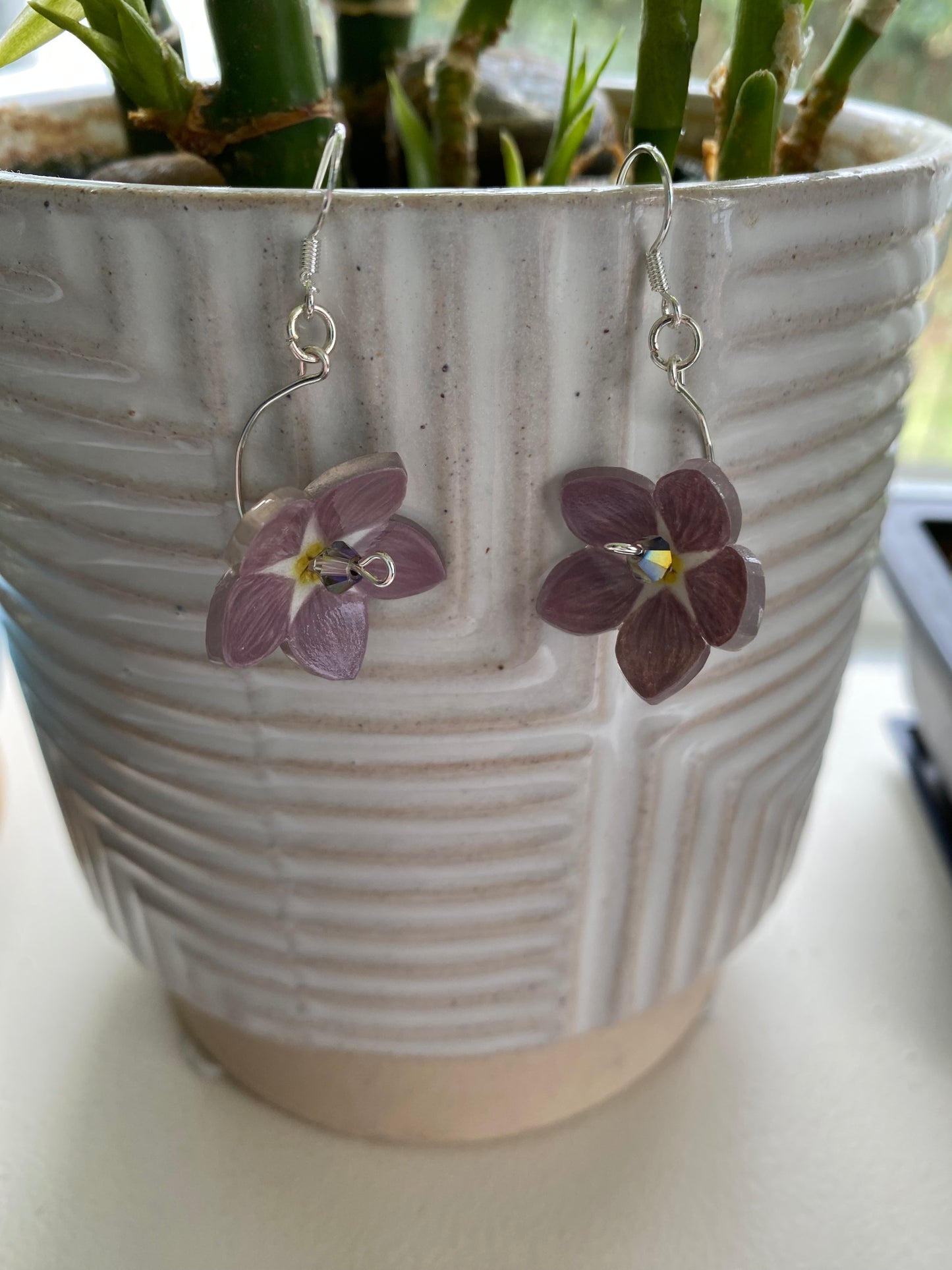 Hand-Drawn - Pick Your Own Color - Dangle Forget-Me-Not Shrinky Dink Flower Earrings - Made To Order