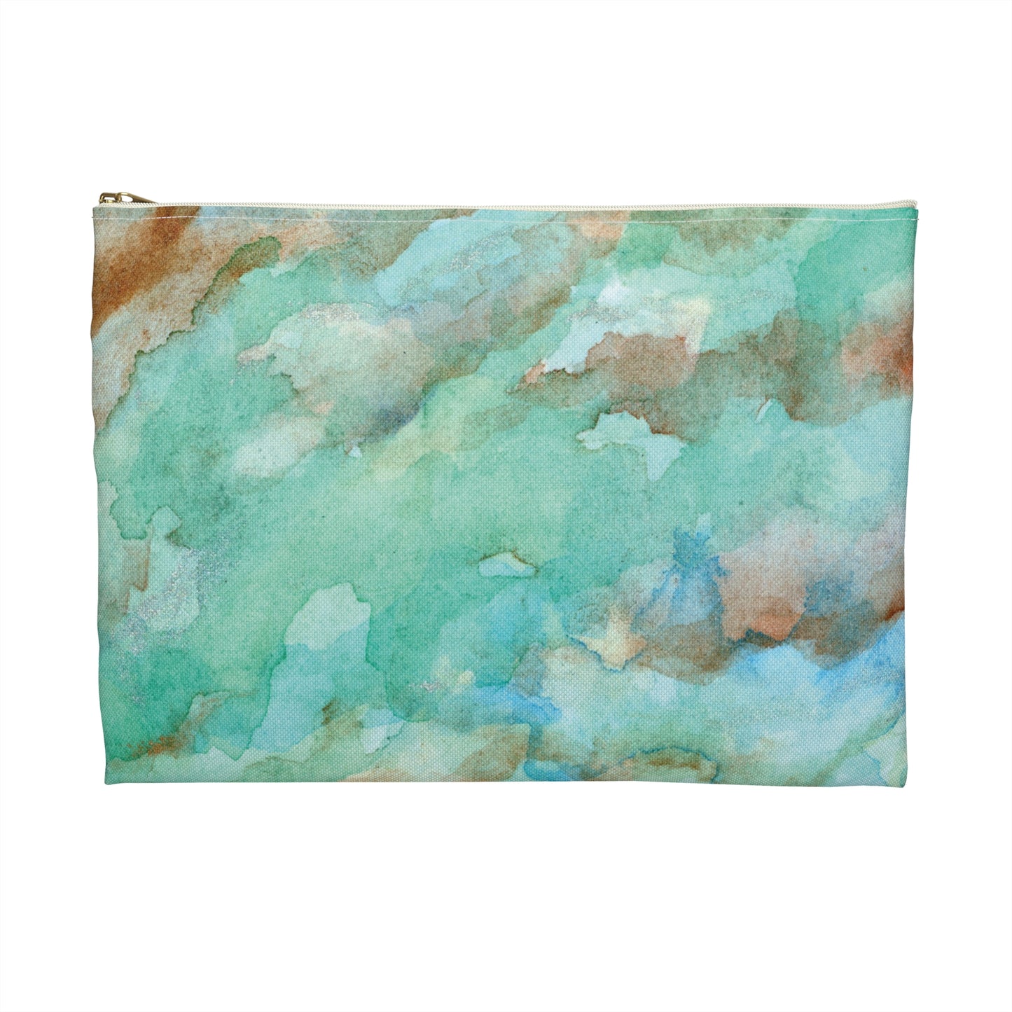 Tropical Aqua Shimmer Marbled Watercolor Painting - Zipper Closure Accessory Pouch (2 Sizes)