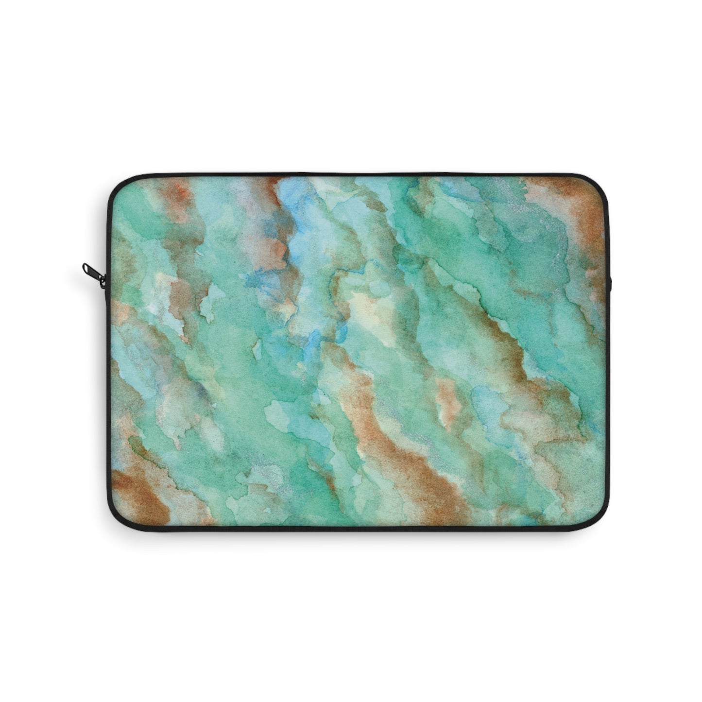 Tropical Aqua Shimmer Marbled Watercolor Painting - Plush Fleece Interior Laptop Sleeve