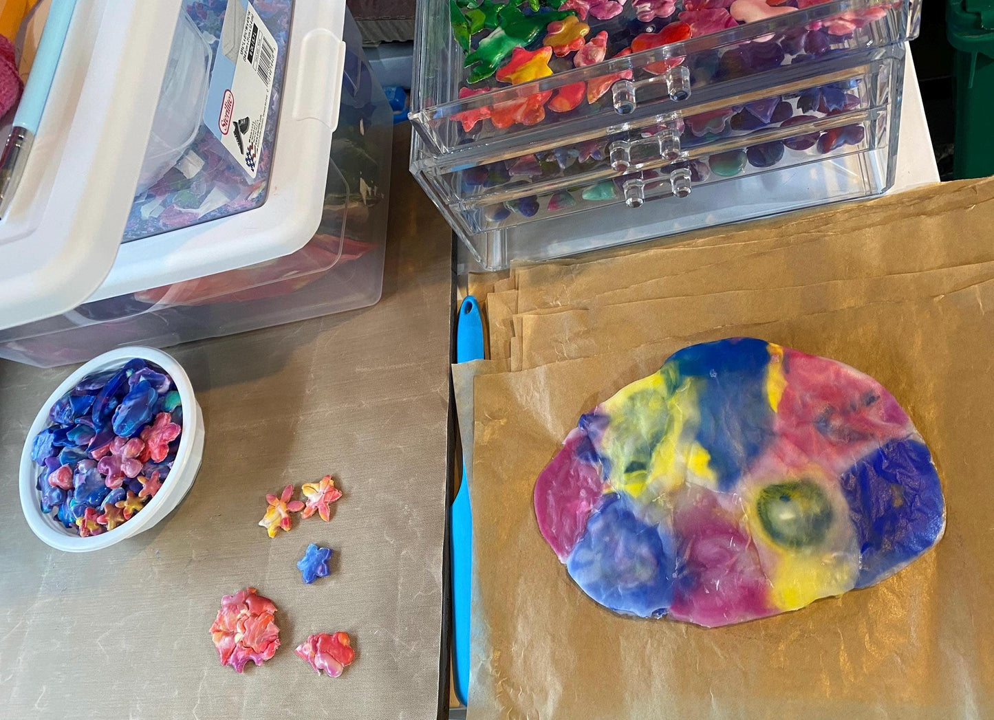 Handmade - Upcycled Melted Plastic Floral Stud Earrings