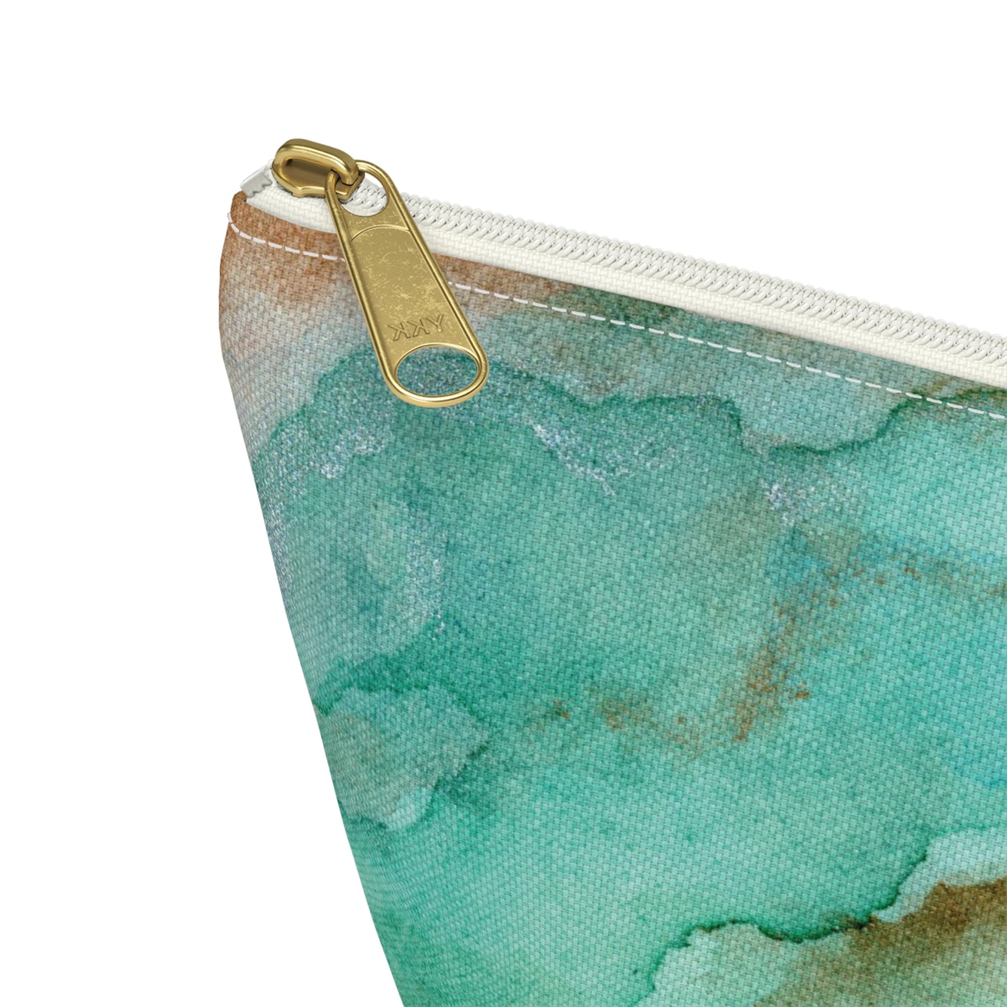 Tropical Aqua Shimmer Marbled Watercolor Painting - Zipper Closure Accessory Pouch w T-bottom (2 Sizes)