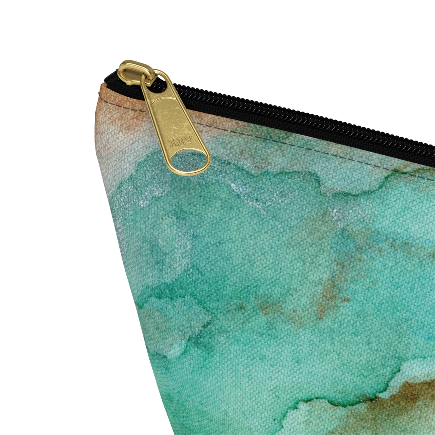 Tropical Aqua Shimmer Marbled Watercolor Painting - Zipper Closure Accessory Pouch w T-bottom (2 Sizes)