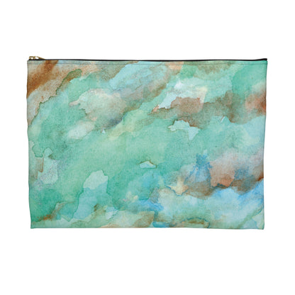 Tropical Aqua Shimmer Marbled Watercolor Painting - Zipper Closure Accessory Pouch (2 Sizes)
