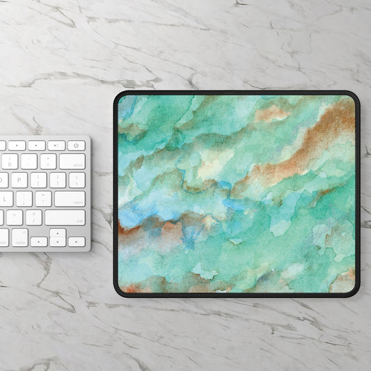 Tropical Aqua Shimmer Marbled Watercolor Painting - Gaming Mouse Pad