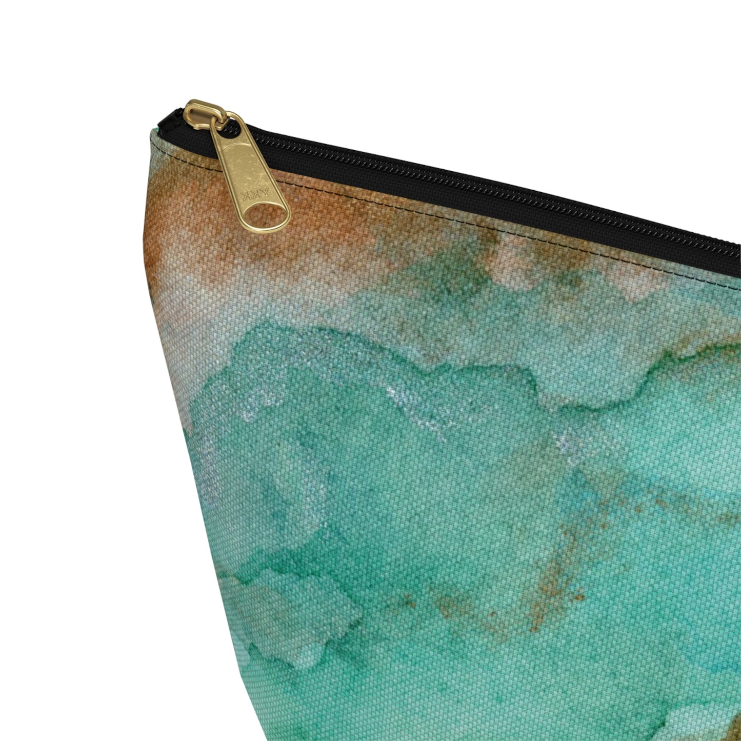 Tropical Aqua Shimmer Marbled Watercolor Painting - Zipper Closure Accessory Pouch w T-bottom (2 Sizes)