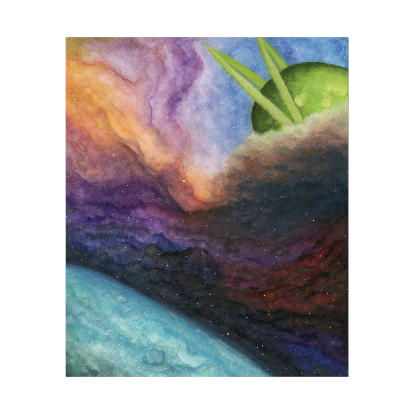 Traveling Through Uncharted Galaxies Watercolor Painting - Textured Watercolor Matte Posters